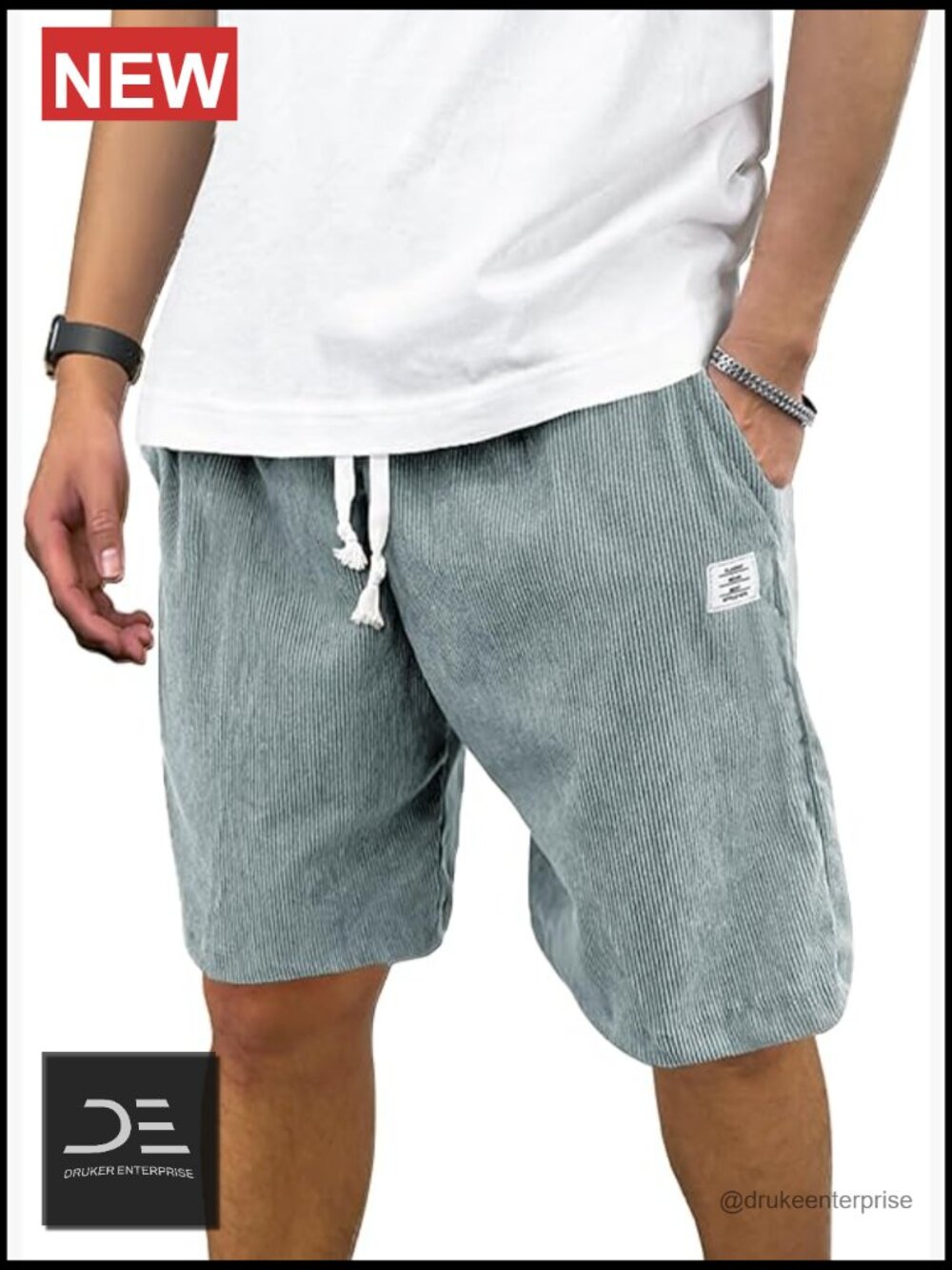 Mens Corduroy Shorts Elastic Waist Drawstring Summer Beach Shorts Lightweight